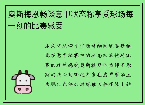 奥斯梅恩畅谈意甲状态称享受球场每一刻的比赛感受 奥斯梅恩畅谈意甲状态称享受球场每一刻的比赛感受